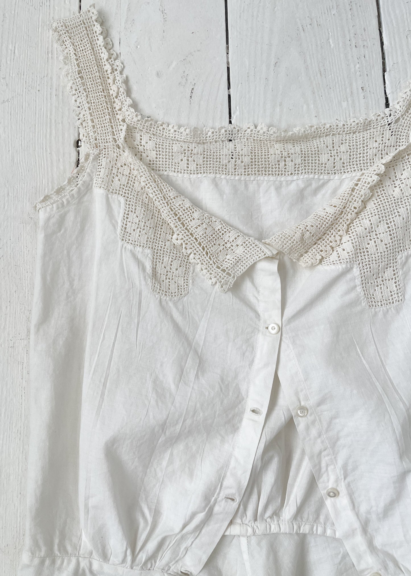 Antique White Cotton and Lace Tank Top XS