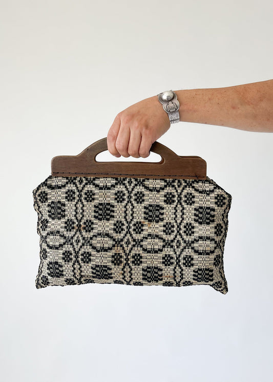 Vintage 1940s Woven Coverlet Bag Purse