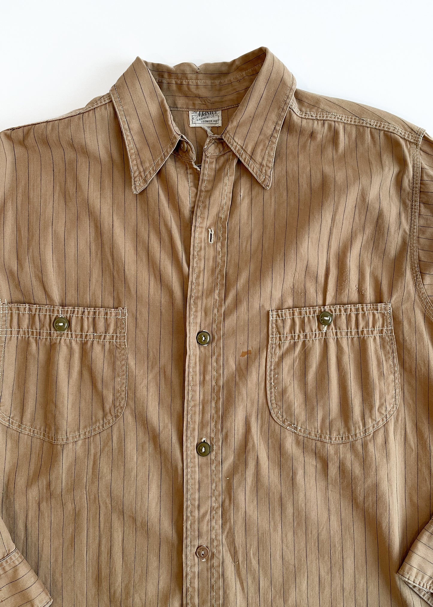 Vintage 1930s Workwear Shirt with Chain Stitch Embroidery