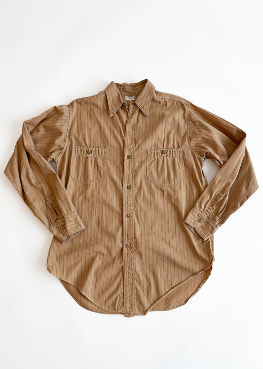 Vintage 1930s Workwear Shirt with Chain Stitch Embroidery