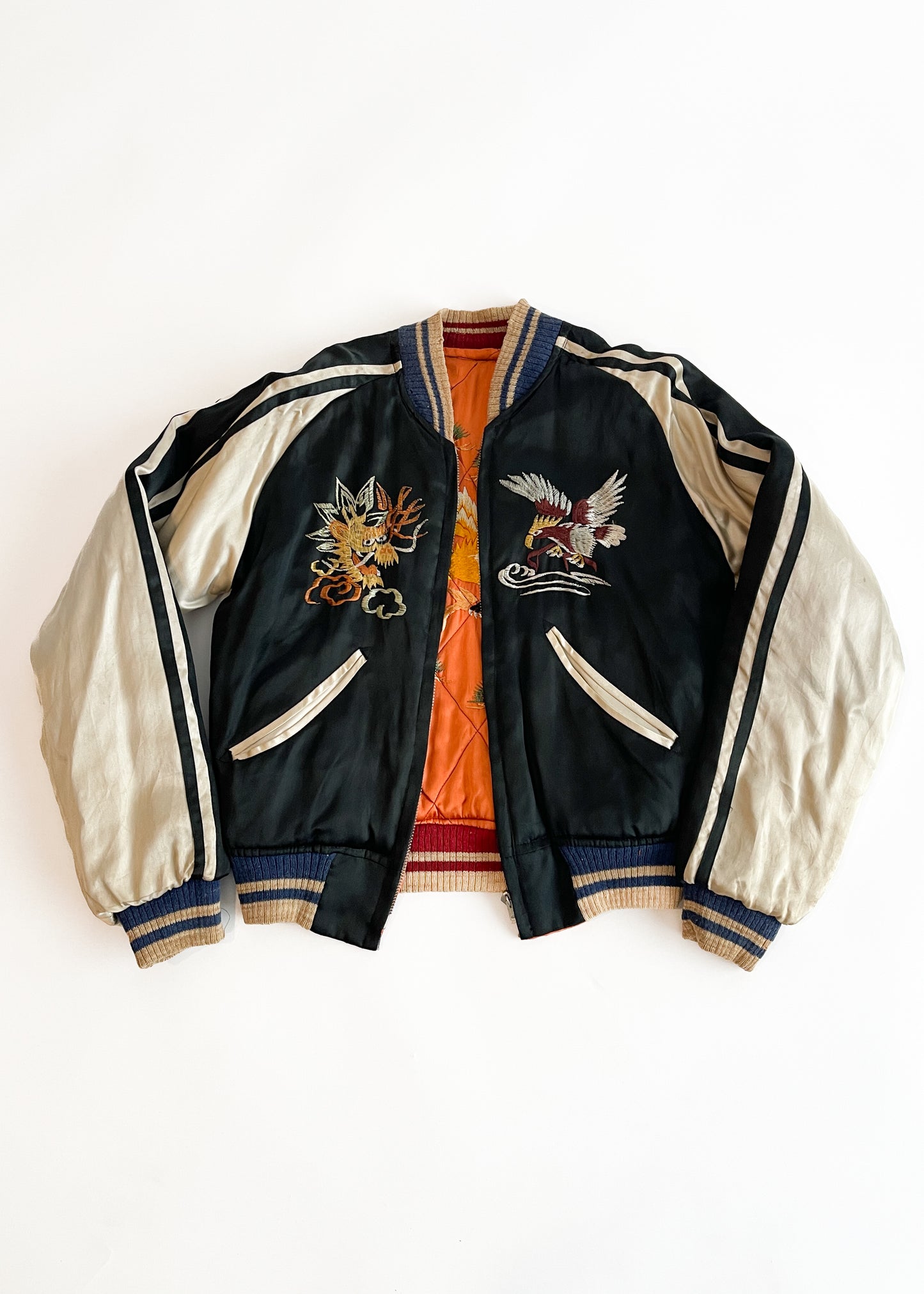 Vintage 1950s Sukajan Embroidered Satin Reversible Jacket