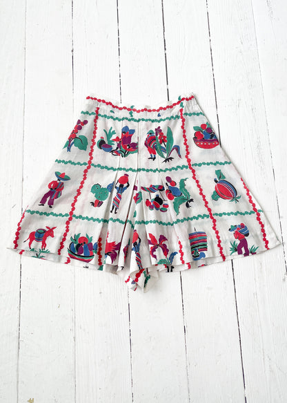 Vintage 1940s Novelty Print Wide Leg Shorts