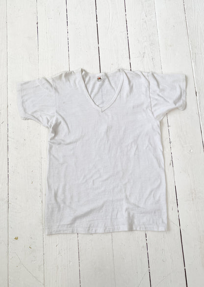 Vintage 1950s White V-Neck T-Shirt