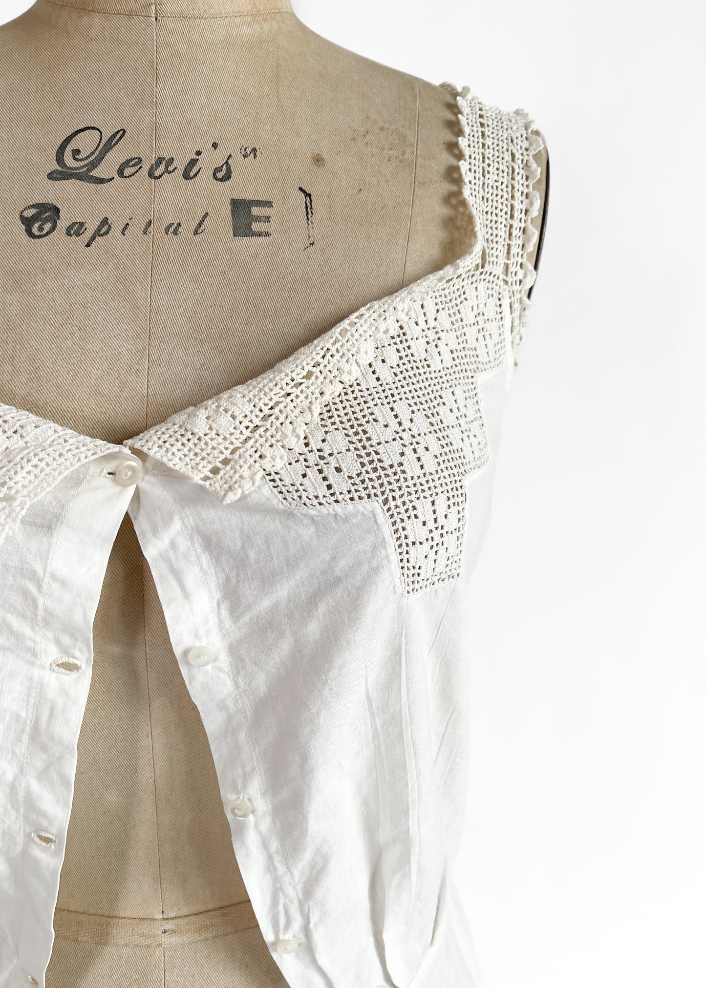 Antique White Cotton and Lace Tank Top XS
