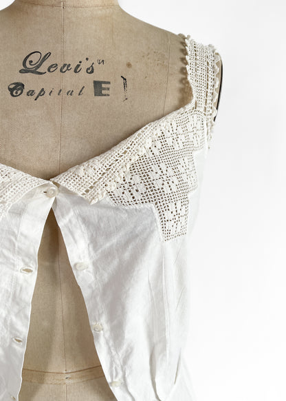 Antique White Cotton and Lace Tank Top XS