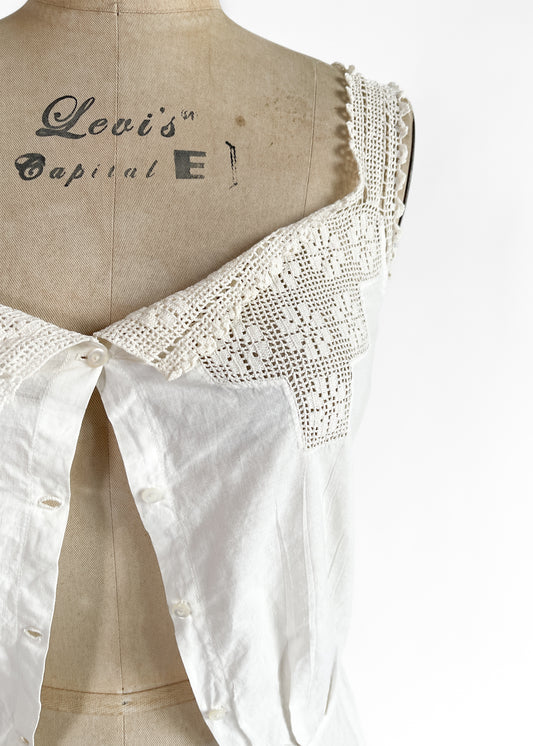 Antique White Cotton and Lace Tank Top XS
