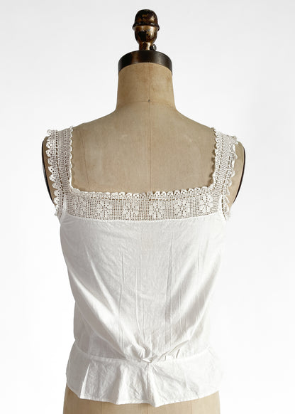 Antique White Cotton and Lace Tank Top XS