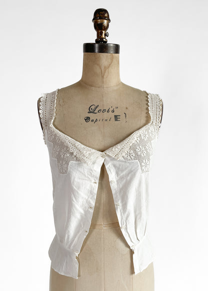 Antique White Cotton and Lace Tank Top XS