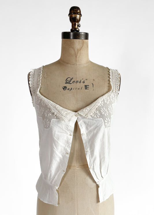 Antique White Cotton and Lace Tank Top XS