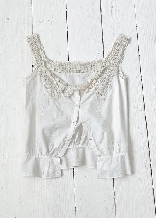 Antique White Cotton and Lace Tank Top