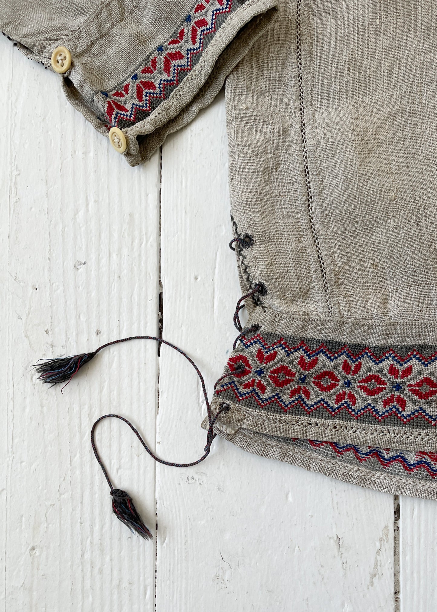 Antique 1910s Embroidered Sailor Top with Tassels