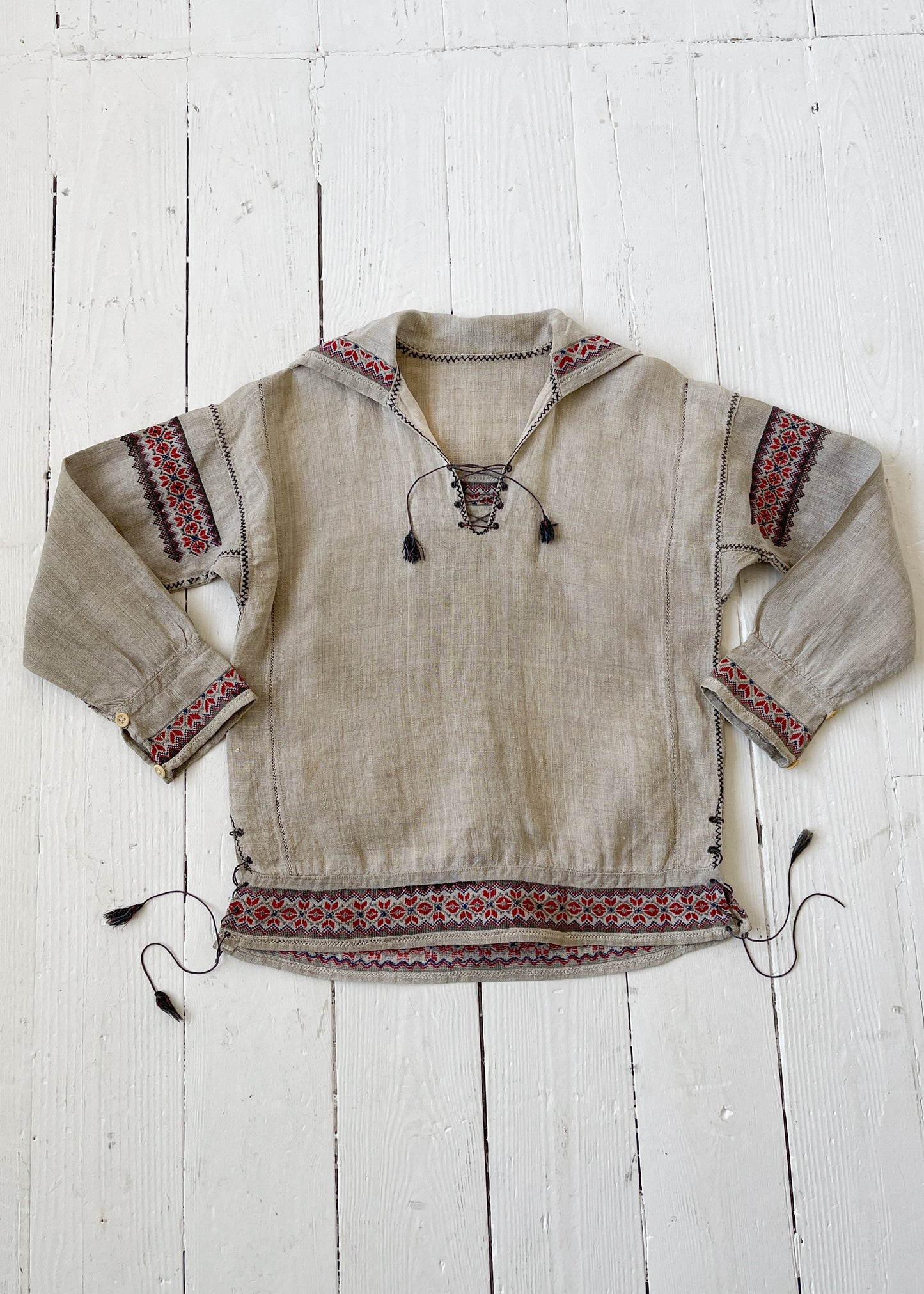 Antique 1910s Embroidered Sailor Top with Tassels