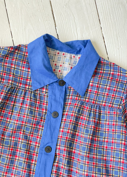 Vintage 1940s Plaid Cotton Smock Top