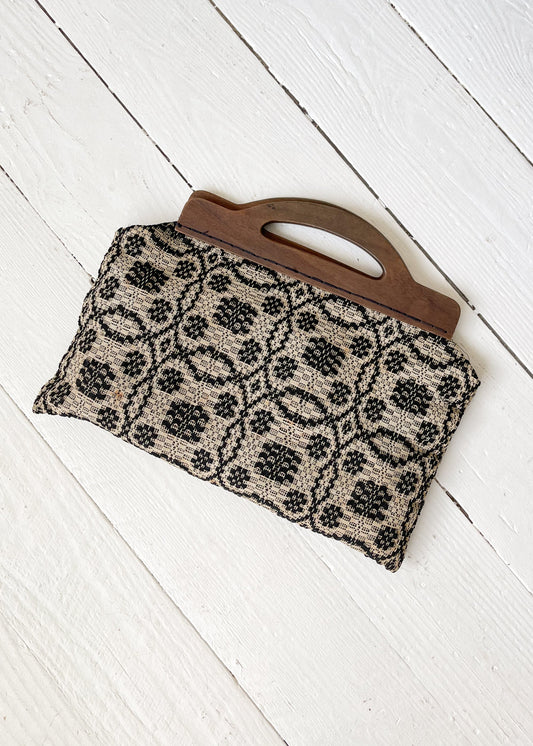 Vintage 1940s Woven Coverlet Bag Purse