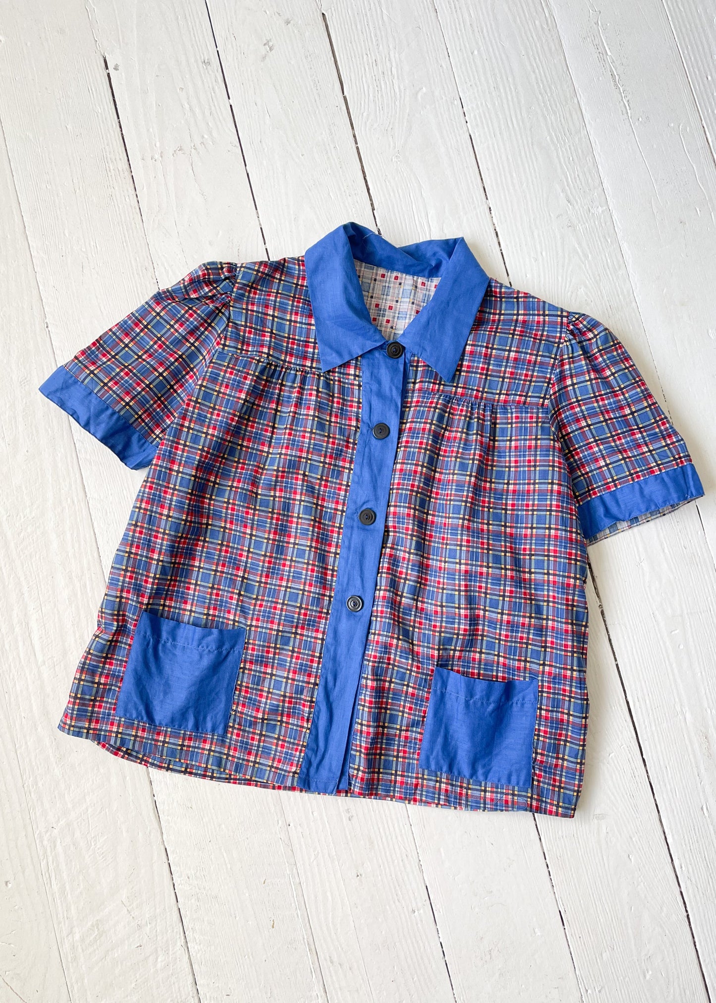 Vintage 1940s Plaid Cotton Smock Top