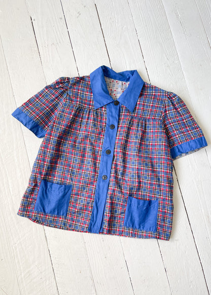 Vintage 1940s Plaid Cotton Smock Top