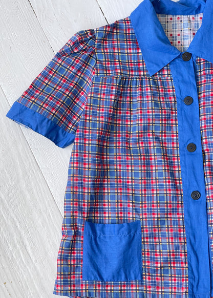 Vintage 1940s Plaid Cotton Smock Top
