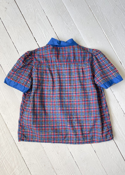 Vintage 1940s Plaid Cotton Smock Top