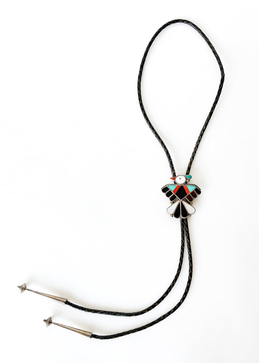 Vintage 1970s Zuni Inlay Thunderbird Bolo Tie