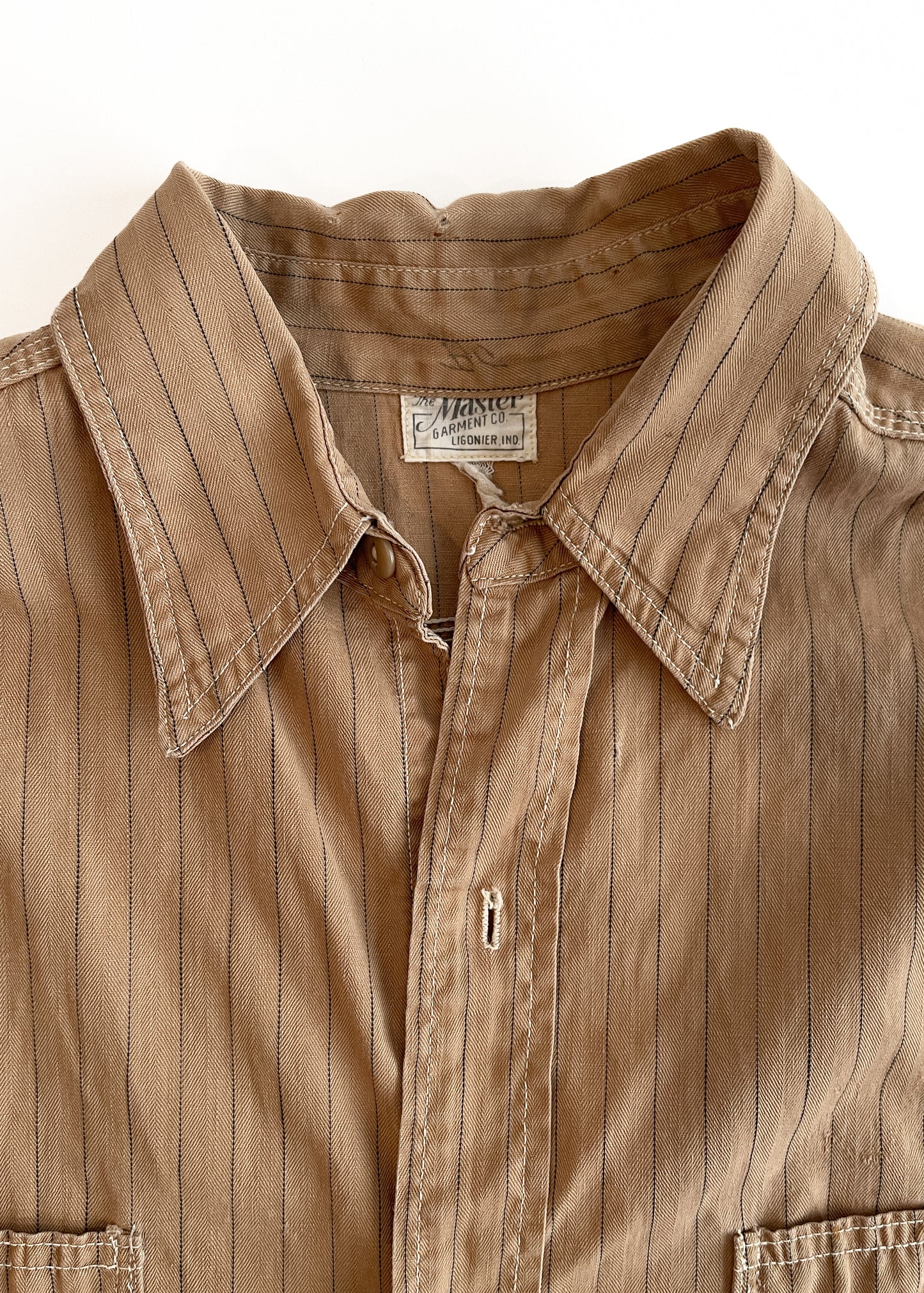 Vintage 1930s Workwear Shirt with Chain Stitch Embroidery