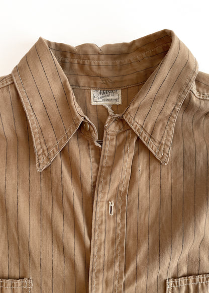 Vintage 1930s Workwear Shirt with Chain Stitch Embroidery